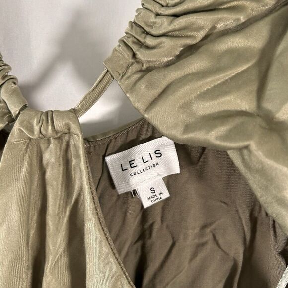 Le Lis Mini Dress Women's Small Solid Green Satin Zip Bavk Sleeveless Short - Picture 4 of 8